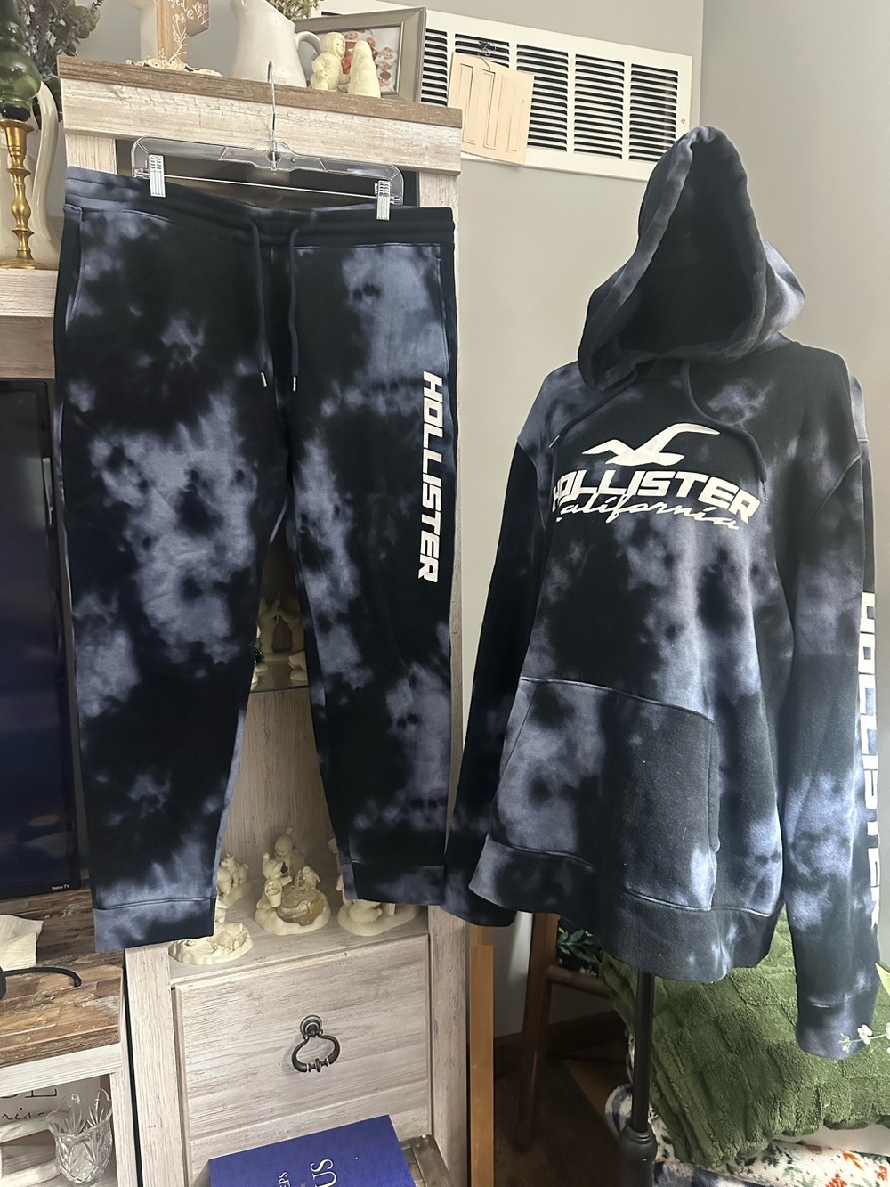 Hollister Black & Gray Tie-Dye Hoodie and Joggers Set
